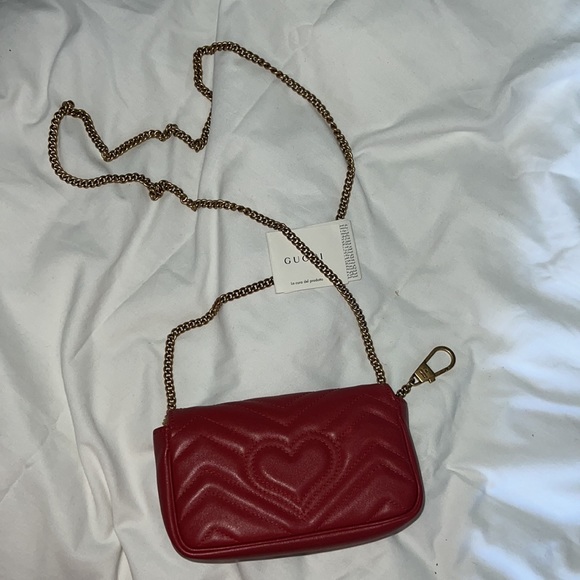 AUTHENTIC Gucci Marmont Red Flap Bag Quilted Mini ! LIKE NEW with tags - Picture 9 of 9